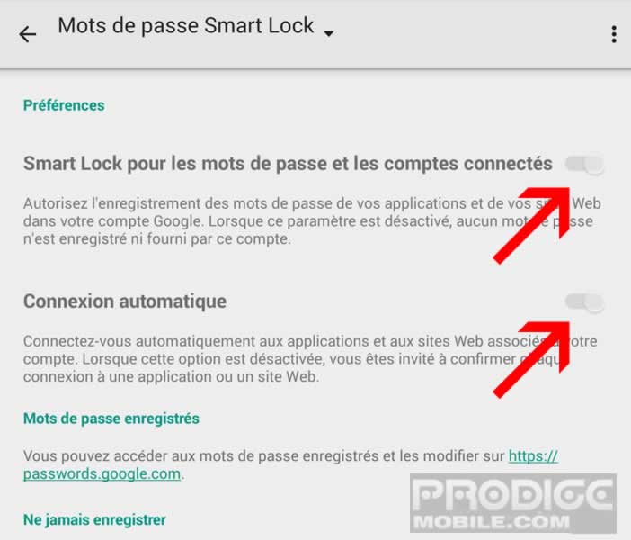 Activer Smart Lock et connexion automatique