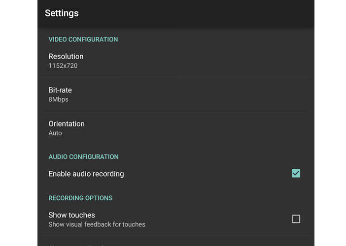 Paramètres de AZ Screen Recorder