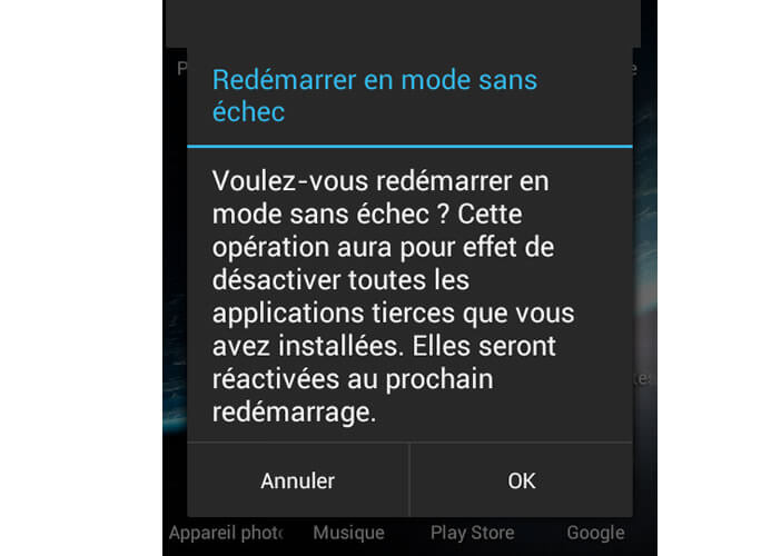 Redémarrer téléphone Android en mode sans échec