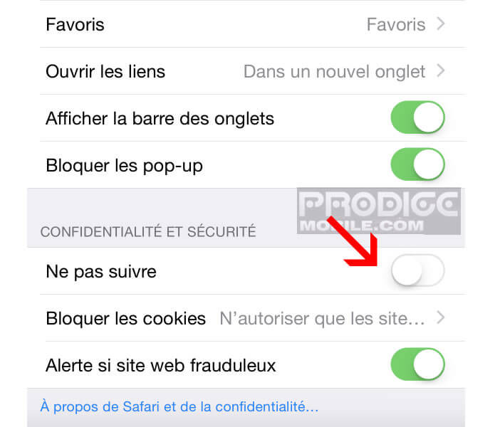 Activer la fonction ne pas suivre sur Safari 