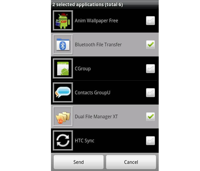 Sélectionner les fichiers à transférer en Bluetooth
