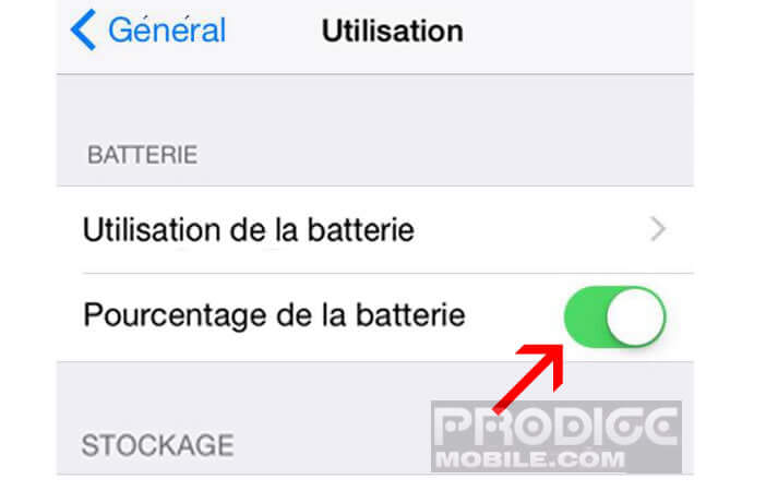 Activer l'affichage du pourcentage de batterie restante