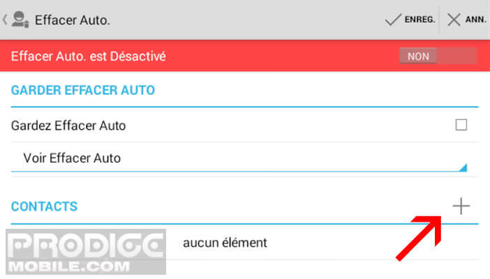 Ajouter des contacts dans l'appli dans effacer auto