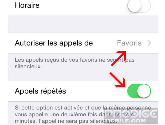 Autoriser les appels favoris