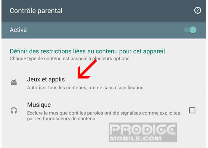 Contrôle parental pour les jeux et les applis