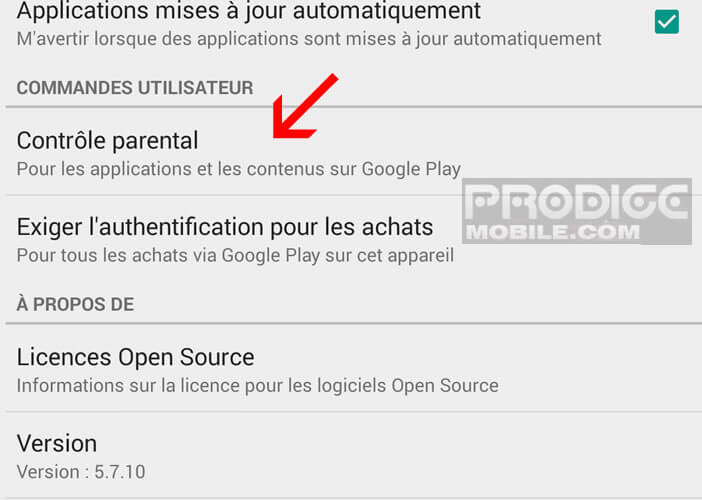 Contrôle parental sur le Play Store