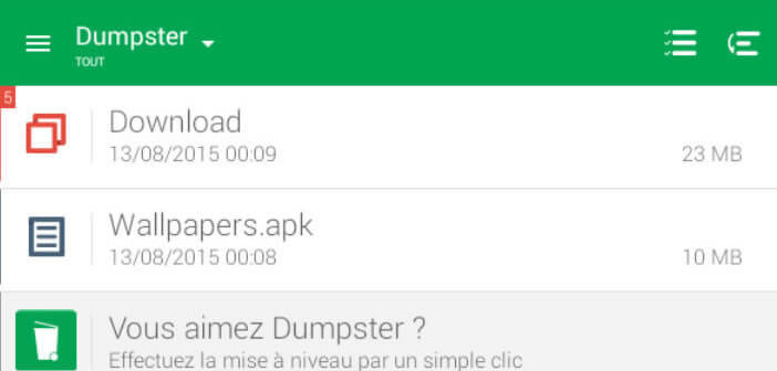 Dumpster l'application corbeille pour Android