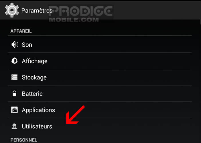 paramétrage du mode multi-utilisateurs sur Android