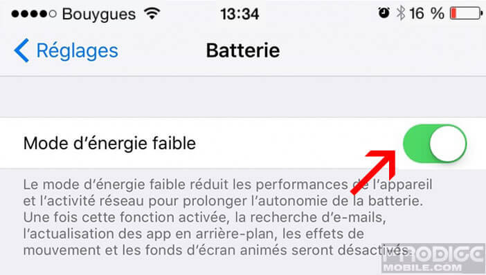 Activer la fonction mode d'énergie faible