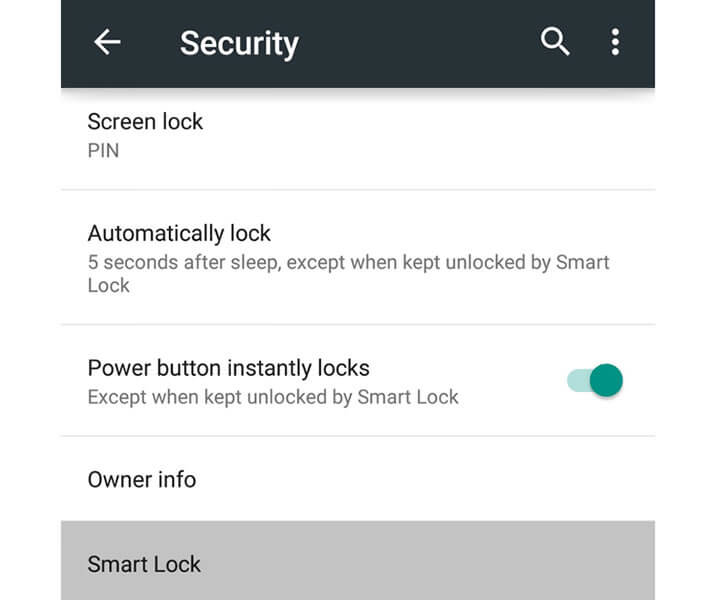 Option de la fonction Smart Lock