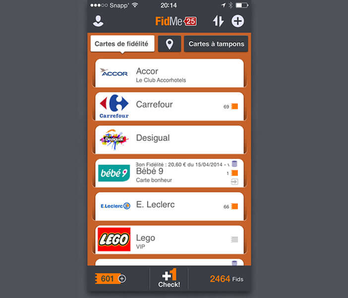 Liste des programmes de fidélité de l'application FidMe