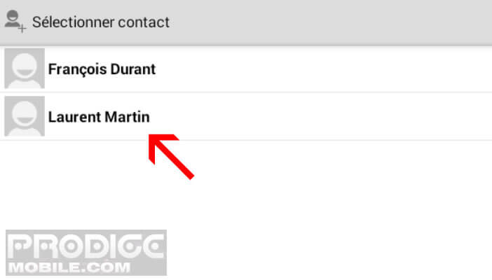 Sélectionner un contact à ajouter dans votre carnet d'adresses