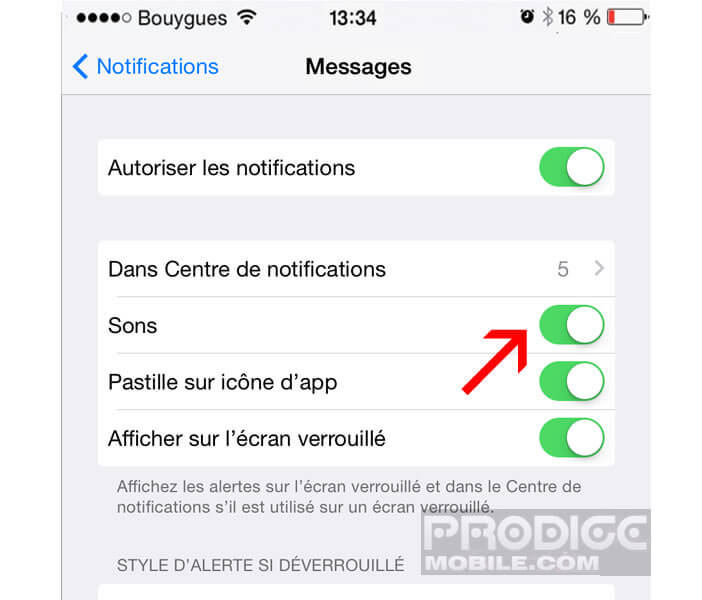 Couper l'alerte sonore pour les notifications