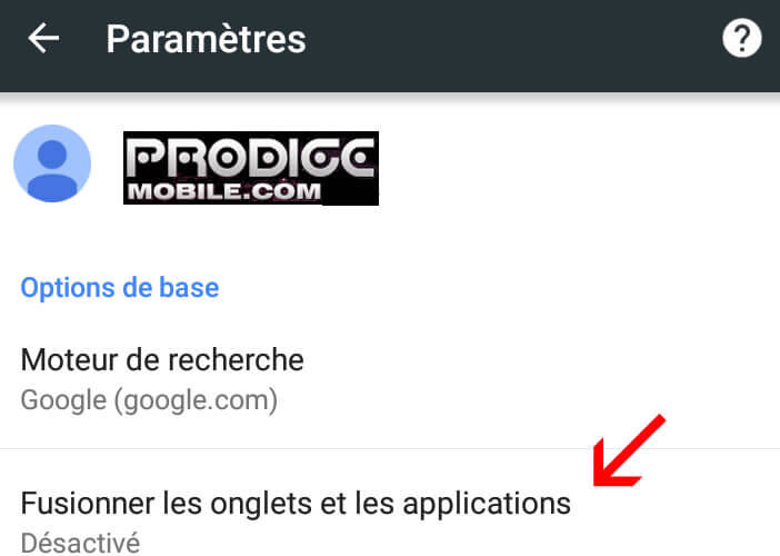 Option pour fusionner les onglets Chrome avec les applications en cours