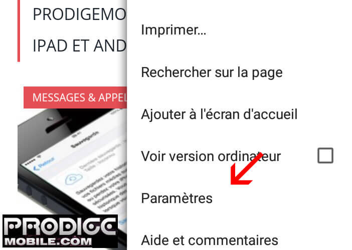 Modifier les paramètres de Google Chrome pour mobile