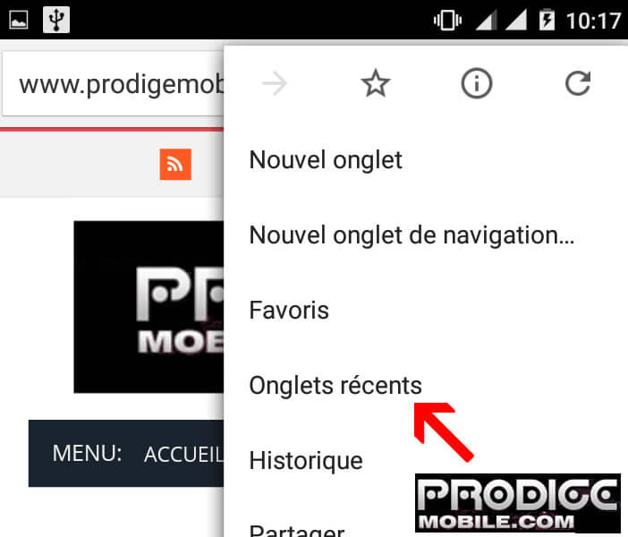 Accéder à la rubrique Onglet récent sur Chrome pour Android