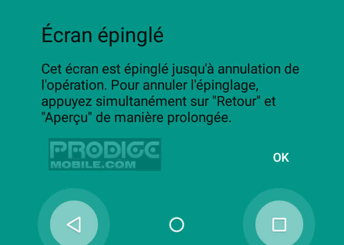 Valider l'épinglage d'écran