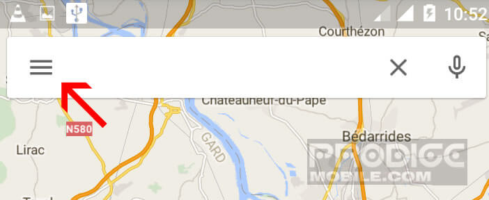 Ouvrir le menu des options de Google Maps