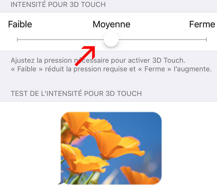 Définir le niveau de sensibilité 3D Touch