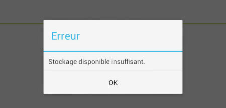 Erreur Google Play Store: stockage disponible insuffisant