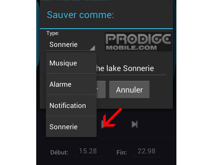 Définir le type de sonnerie dans Ringdroid