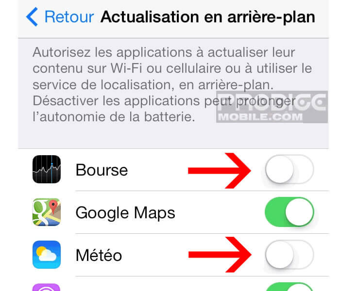 Bloquer l'actualisation en arrière plan d'une appli iPhone