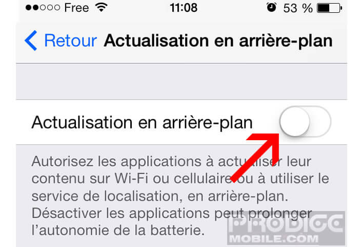 Désactiver l'actualisation en arrière plan