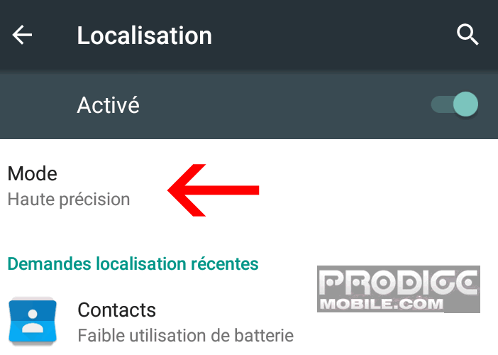 Changer le mode du GPS du mobile Android