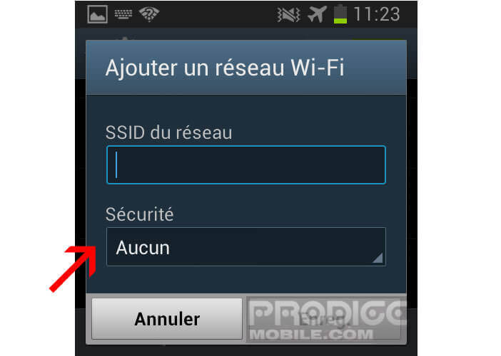 Ouvrir les options de sécurité de la connexion Wi-Fi