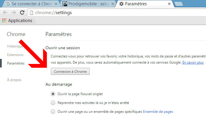 Connecter le navigateur Chrome à votre compte Google