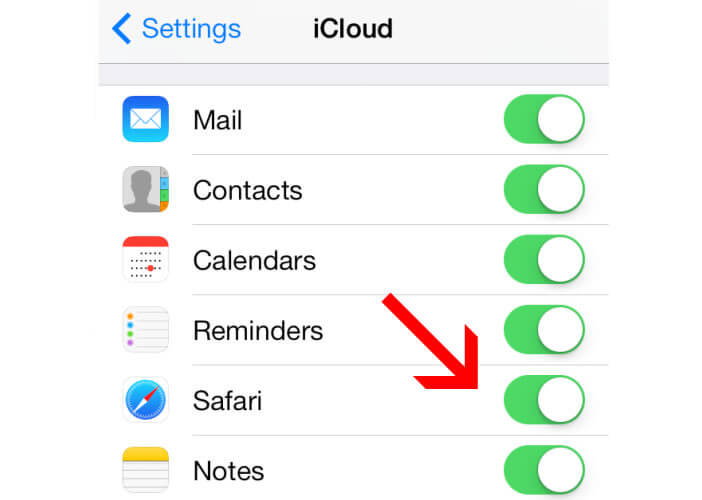 Activer l'option Safari dans iCloud