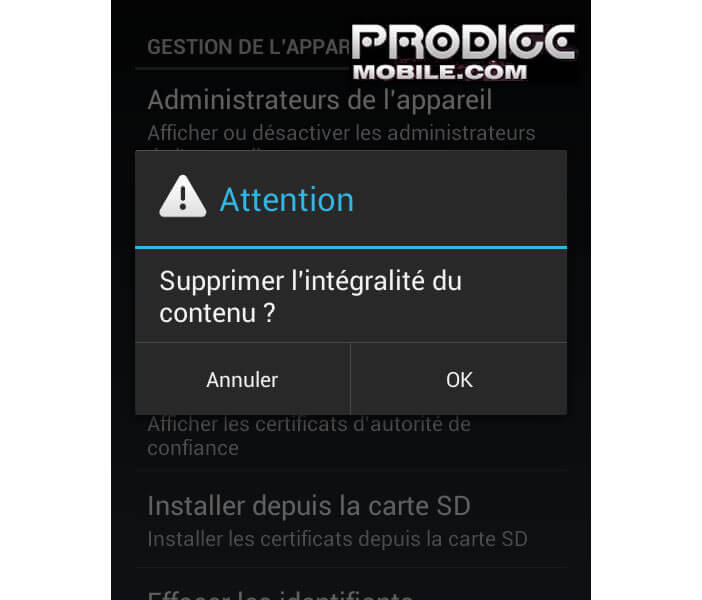 Supprimer les certificats sur un mobile Android