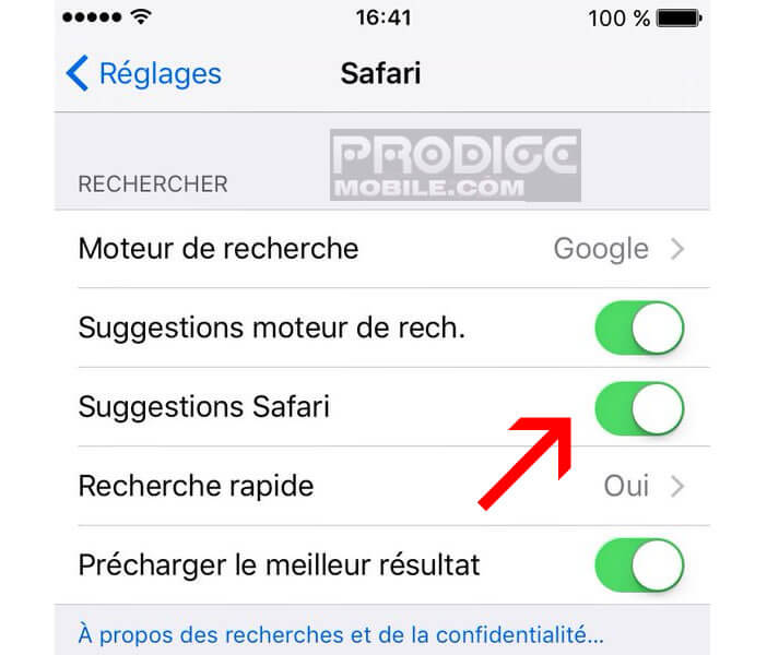 Désactiver l'option de suggestion de Safari sur l'iPhone et iPad