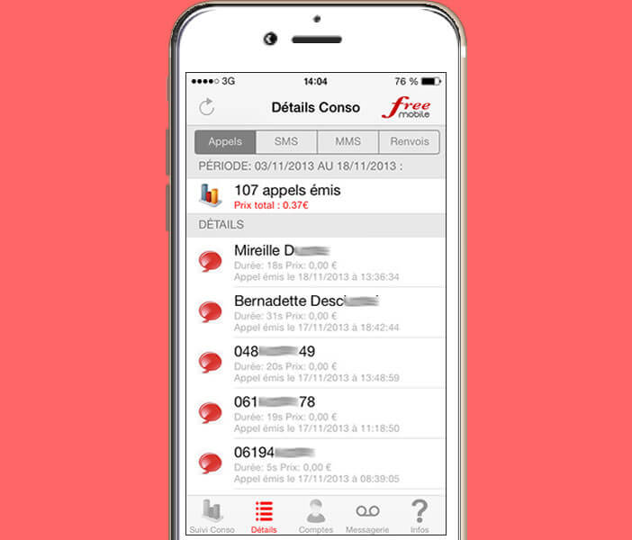 Les détails de votre consommation mobile sur Free