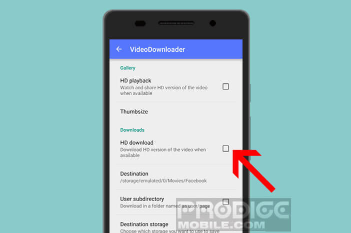 Modifier les paramètres de l'application MyVideoDownloader for Facebook