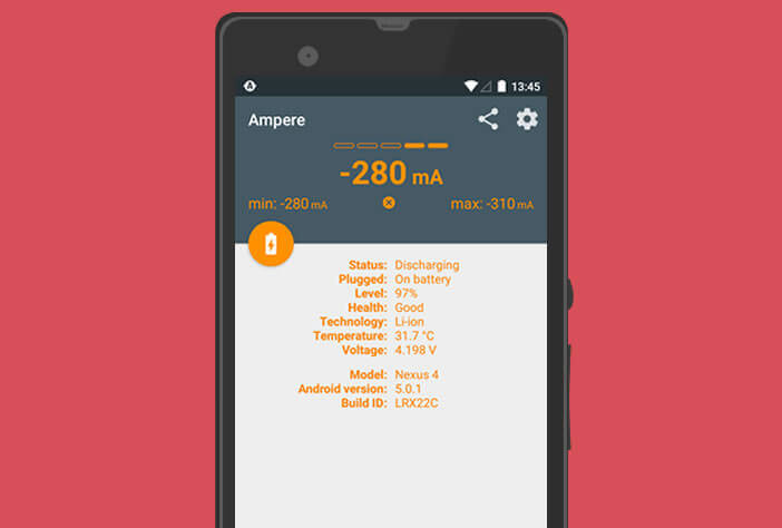 L'application Ampere pour tester le chargeur de votre Android