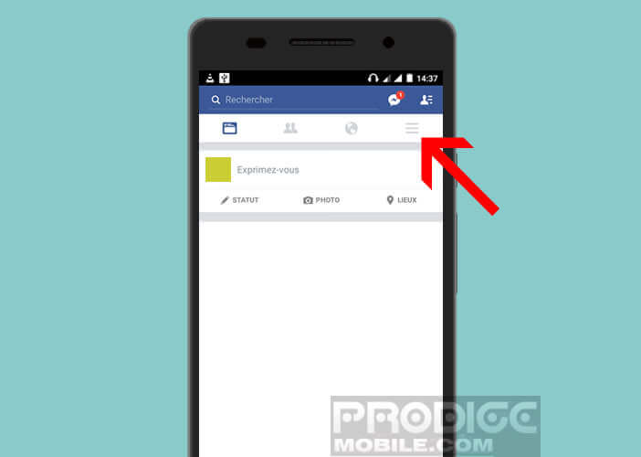 Sélectionner le bouton Menu de l'appli Facebook