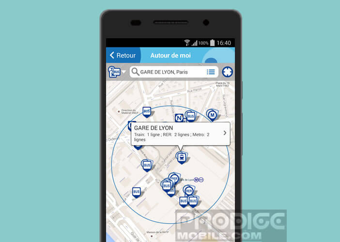Localiser sur une carte les stations de bus, de trains et de métro autour de vous