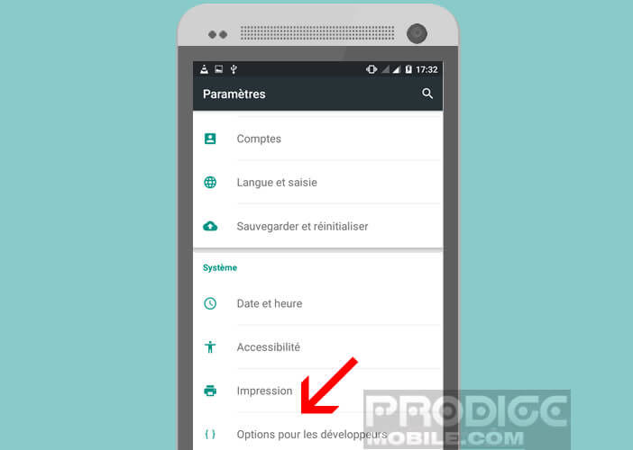 Accéder au menu caché d'Android pour activer le mode pour les gauchers