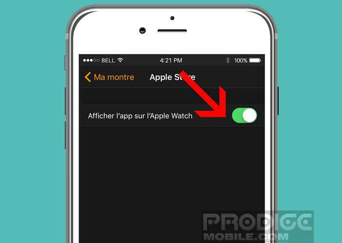 Sélectionner le bouton Afficher sur l'Apple Watch pour effacer une appli