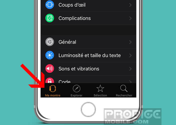 Lancez l'application Watch sur l'iPhone