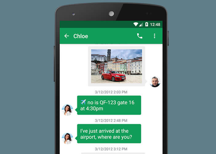 Chomp SMS gère les conversations avec deux cartes SIM différentes