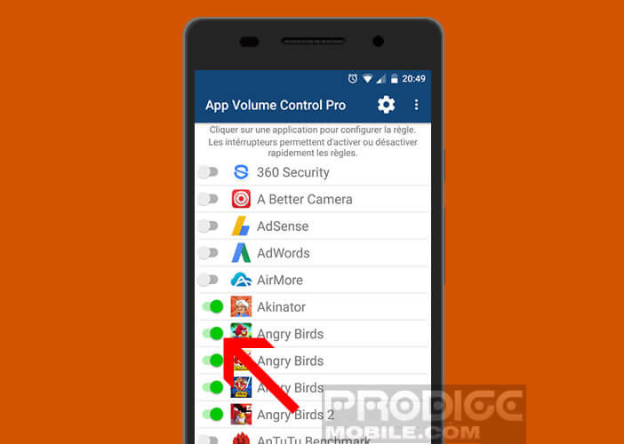 Sélectionnez une application dans App Volume Control