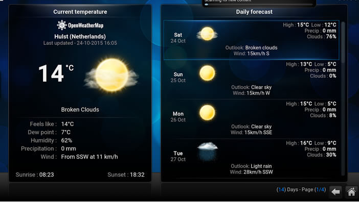 Extension météo pour l'application multimédia Kodi