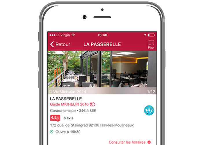 La fiche descriptive de chaque restaurant regroupe des infos pratiques