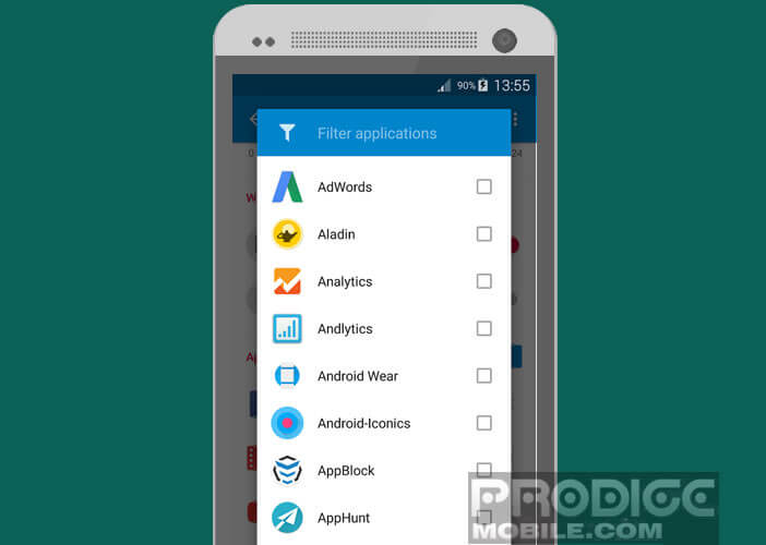 Sélectionnez les applications dont vous voulez bloquer le service de notification