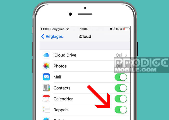 Activer dans les paramètres la fonction Rappels pour iCloud