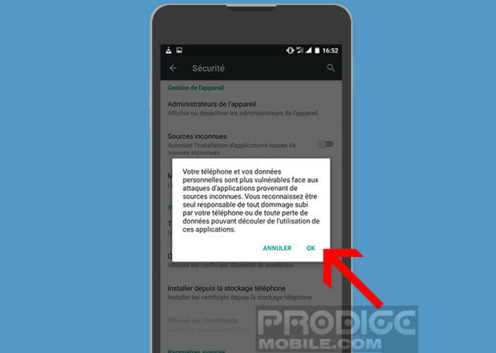 Autoriser l'installation de fichiers APK sur Android