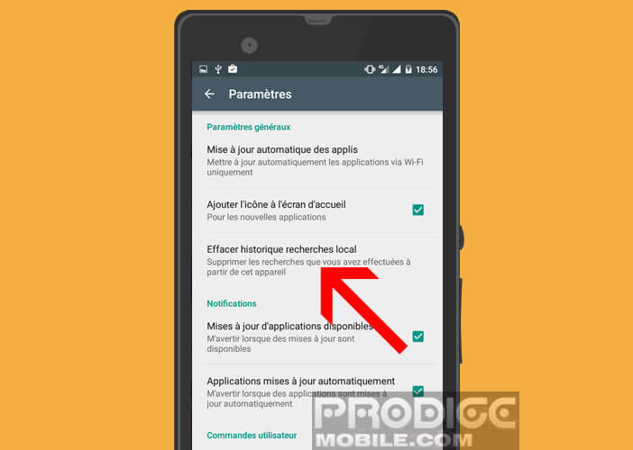 Supprimer l'historique de recherche local sur Android