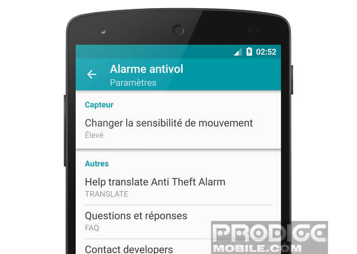 Modifier la sensibilité du détecteur de mouvement de l'alarme